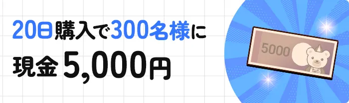 20日購入で300名様に現金5,000円