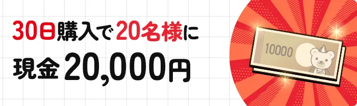 30日購入で20名様に現金20,000円
