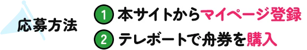 応募方法：1.本サイトからマイページ登録 2.テレボートで舟券を購入
